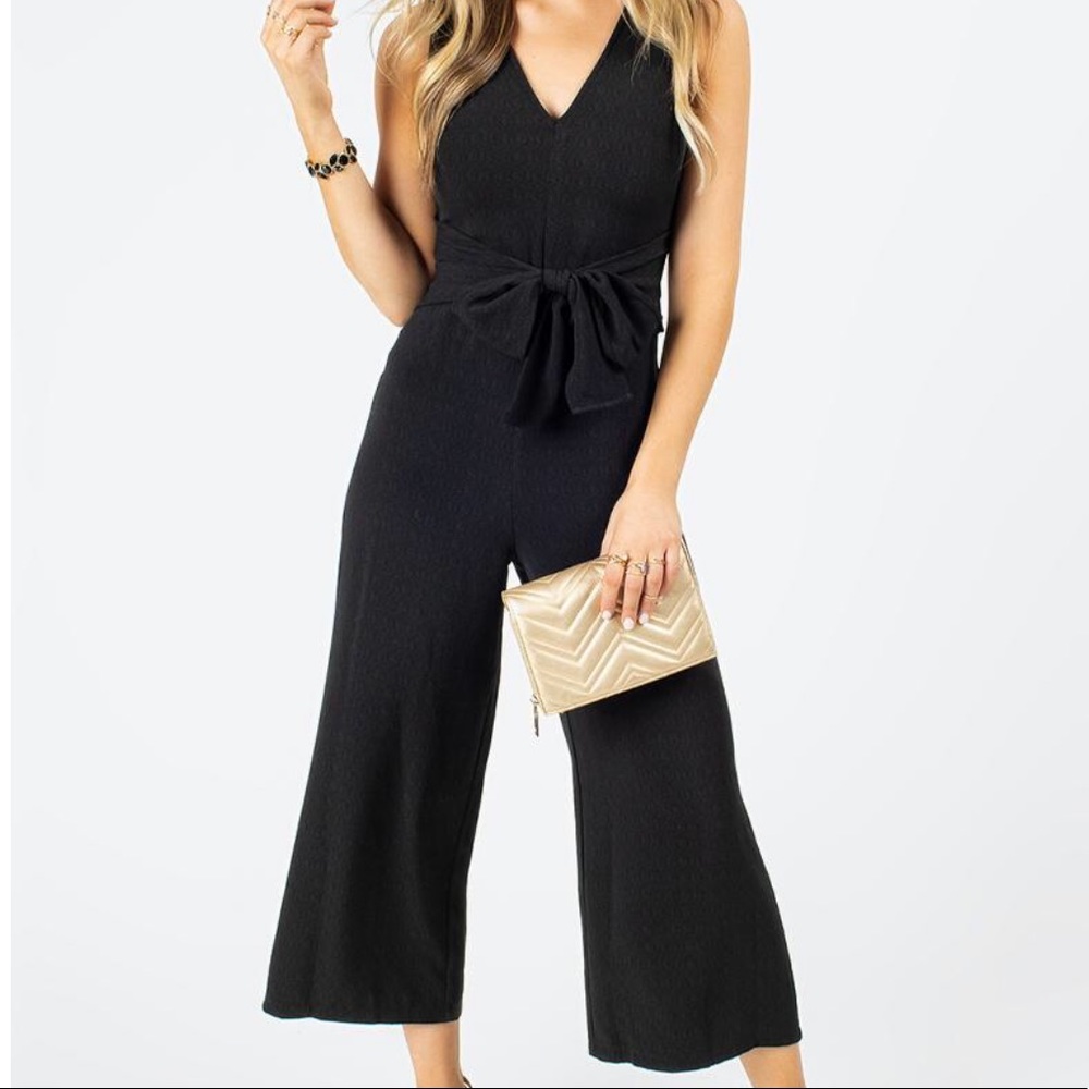 Black Sleeveless Jumpsuit with Front Tie